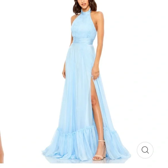 Mac Duggal | Dresses | Mac Duggal Sky Blue High Neck Tiered Chiffon Halter Maxi  Gown Size 2 Formal | Poshmark